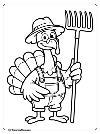Farmer Turkey in the Field Coloring Page