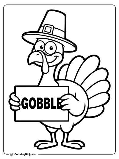 Pilgrim Turkey Holding a Sign Coloring Page