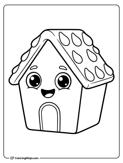 Kawaii Gingerbread Cottage Coloring Page