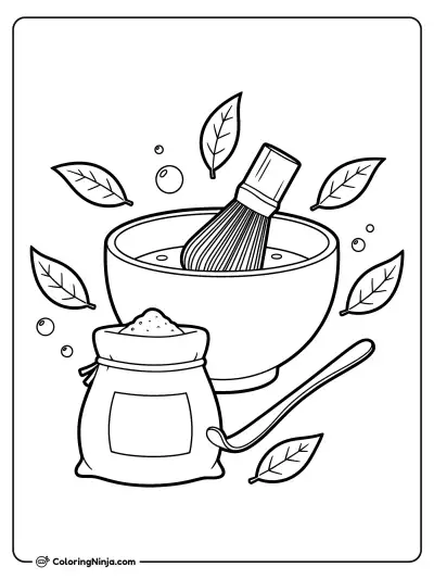 A Cozy Matcha Tea Cup Coloring Page