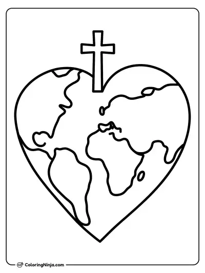 Mundo en forma de corazón y cruz