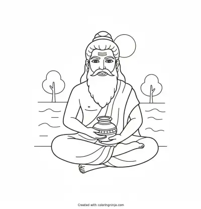 A coloring page of simple portait of the sage agastya
