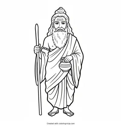 A coloring page of simple portrait of vishvamitra
