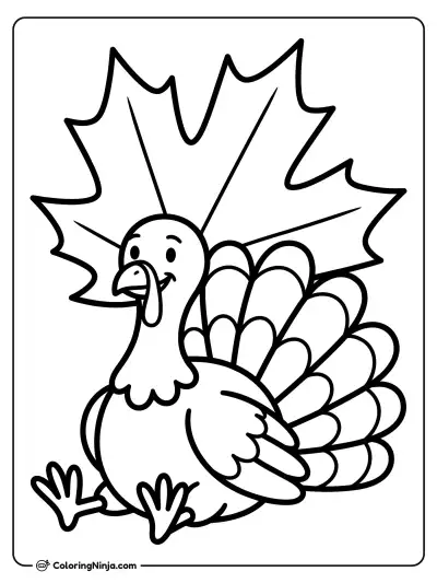 Chubby Turkey and Big Leaf Coloring Page