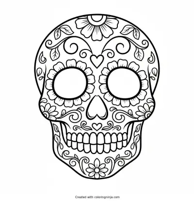 Friendly Floral Sugar Skull Coloring Page