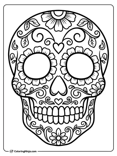 Friendly Floral Sugar Skull Coloring Page