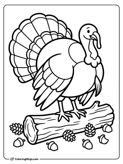 Wild Turkey on a Log Coloring Page