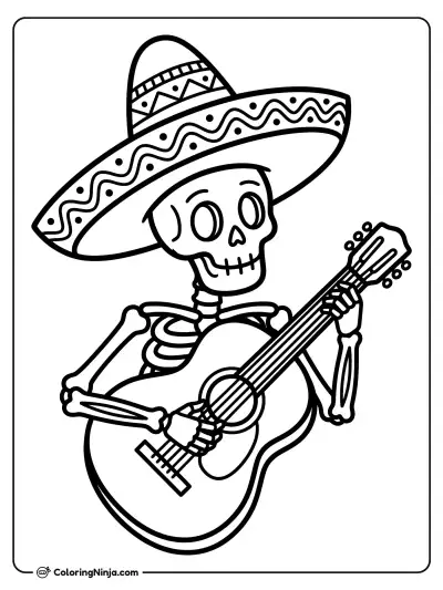 Esqueleto guitarrista con sombrero charro