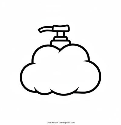 A coloring page of Skincare bottle shaped like a cloud with a pump top