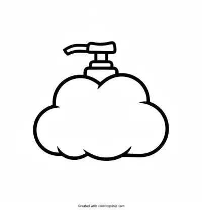 Skincare bottle shaped like a cloud with a pump top coloring page