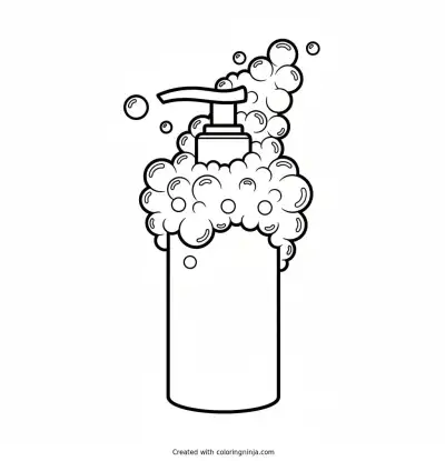 Skincare face wash bottle with foam bubbles coming out coloring page