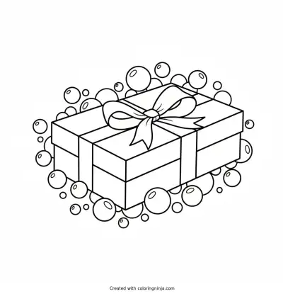 Skincare gift box set with ribbon and bubbles coloring page