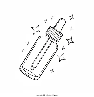 Skincare serum dropper bottle with sparkles coloring page