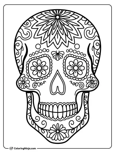 Intricate Sugar Skull Mandala Design Coloring Page