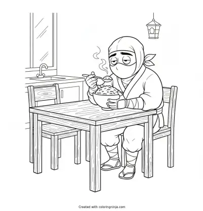 Early Morning Ninja Breakfast Coloring Page