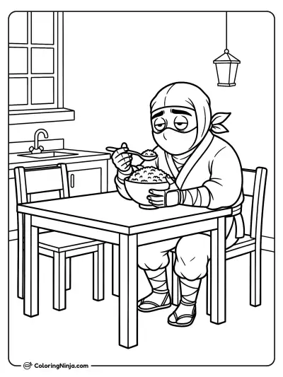 Early Morning Ninja Breakfast Coloring Page