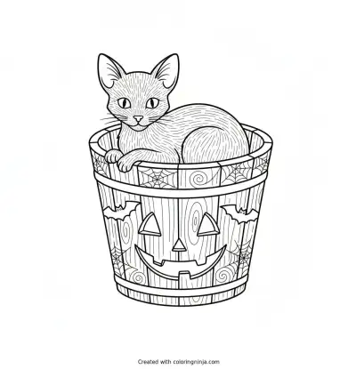 Little Cat in a Bucket Coloring Page