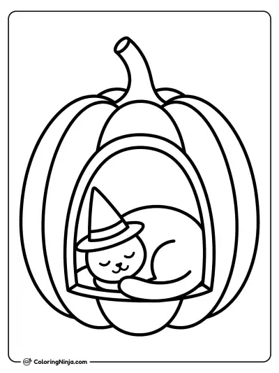 The Cozy Halloween Cat Coloring Page
