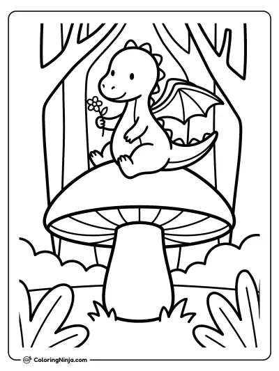 Friendly Dragon on a Mushroom Coloring Page