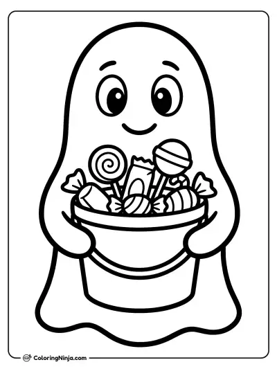 Fantasmito recolectando dulces de Halloween