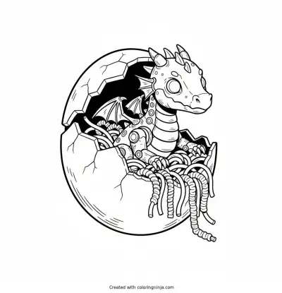 Little Robot Dragon Hatching Out Coloring Page