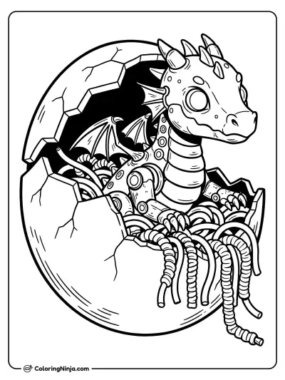 Little Robot Dragon Hatching Out Coloring Page