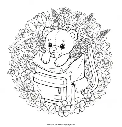 Teddy Bear In A Backpack Coloring Page