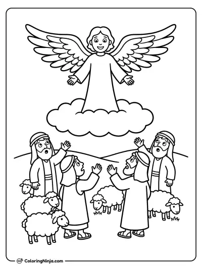 Angel Appearing to Shepherds Coloring Page