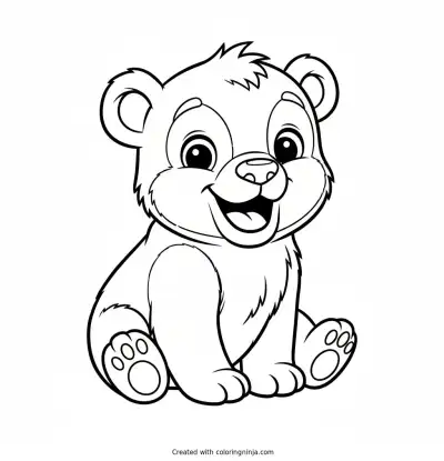 A Smiling Baby Bear Coloring Page