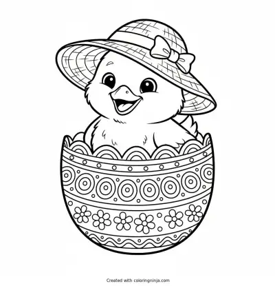 Little Chick in a Basket Coloring Page