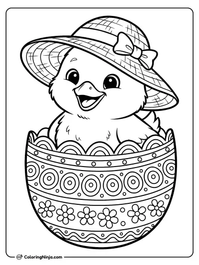 Little Chick in a Basket Coloring Page