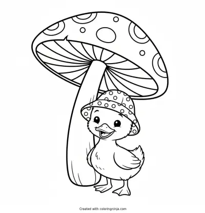 Little Duckling in Spring Rain Coloring Page