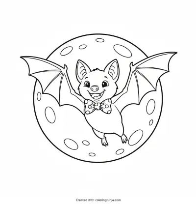 Midnight Flying Bat Friends Coloring Page
