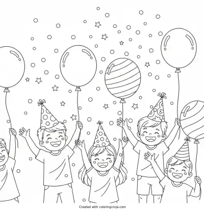 Kids Festive Confetti Celebration Coloring Page