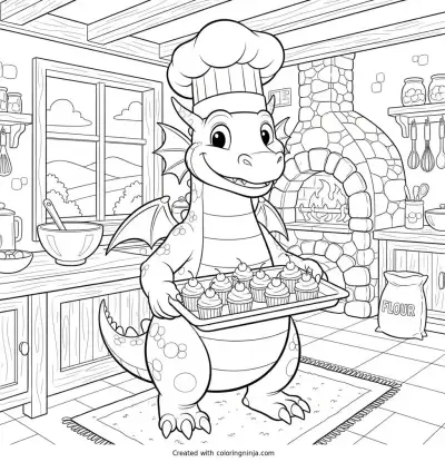 The Little Dragon Chef Coloring Page