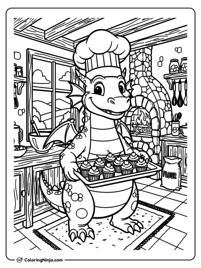 The Little Dragon Chef Coloring Page