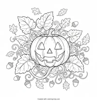 Happy Pumpkin in the Patch Coloring Page