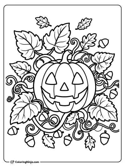 Happy Pumpkin in the Patch Coloring Page