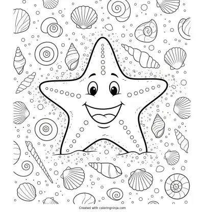 Little Sea Star on Sand Coloring Page