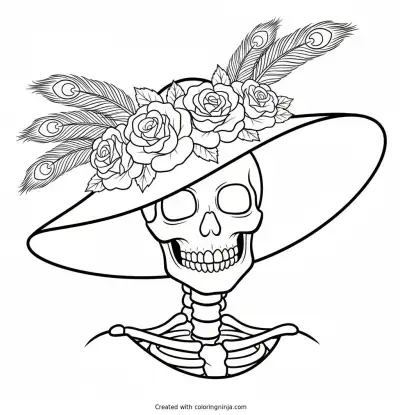 La Catrina Floral Hat Coloring Page