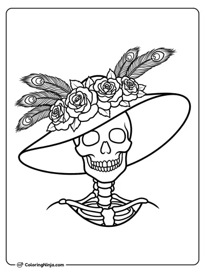 La Catrina Floral Hat Coloring Page