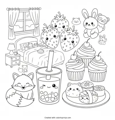 Cute Collectibles and Cozy Room Coloring Page