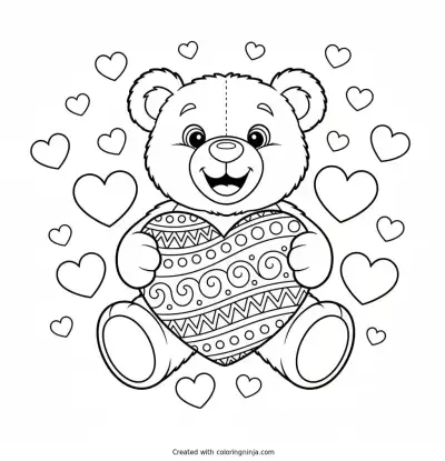 Friendly Bear Holding Big Heart Coloring Page