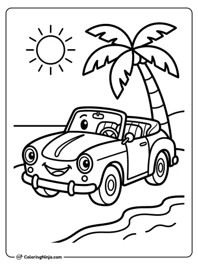 Classic Convertible by the Sea Coloring Page