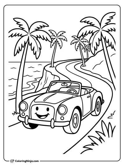 Classic Convertible by the Ocean Coloring Page