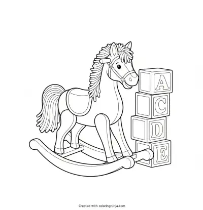 Classic Wooden Rocking Horse Coloring Page