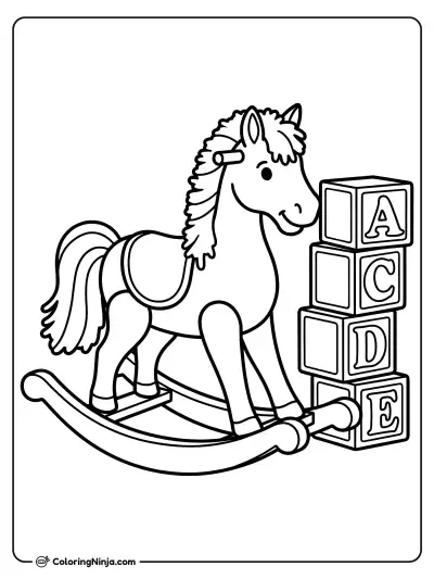 Classic Wooden Rocking Horse Coloring Page