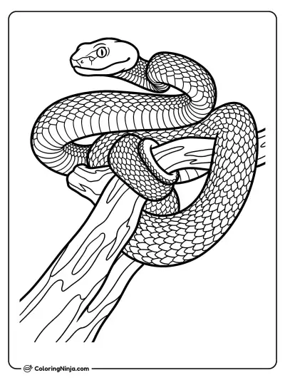 Serpiente enroscada en una rama