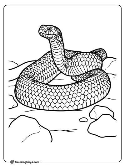 Serpiente enroscada sobre terreno rocoso