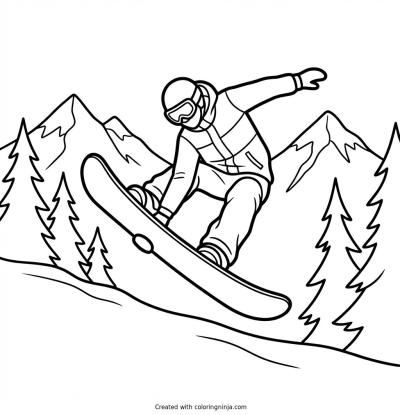 A coloring page of snowboarding